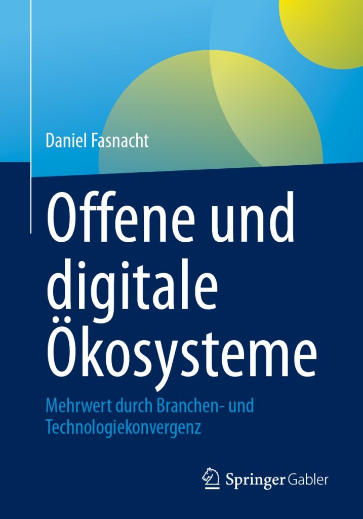 Buch in duinkelblau und hellblau. Aufbau offener und digitaler Ökosysteme in den Bereichen Handel, soziale Medien, Finanzen Leitfaden für Wertschöpfung und nachhaltiges Wachstum Zahlreiche Beispiele zum Aufbau einer agilen und resilienten Organisation